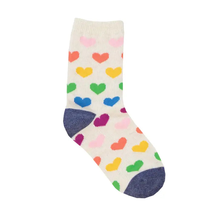 Kids Cotton Crew Socks - Lots of Love/Ivory 4-7Y-Little Sprout
