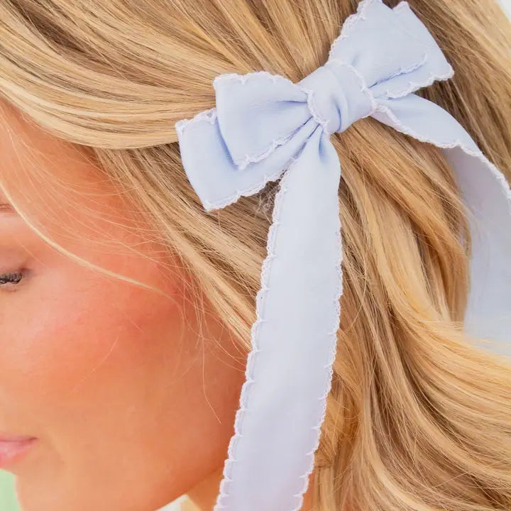 Olivia Long Bow Clip - Blue-Little Sprout