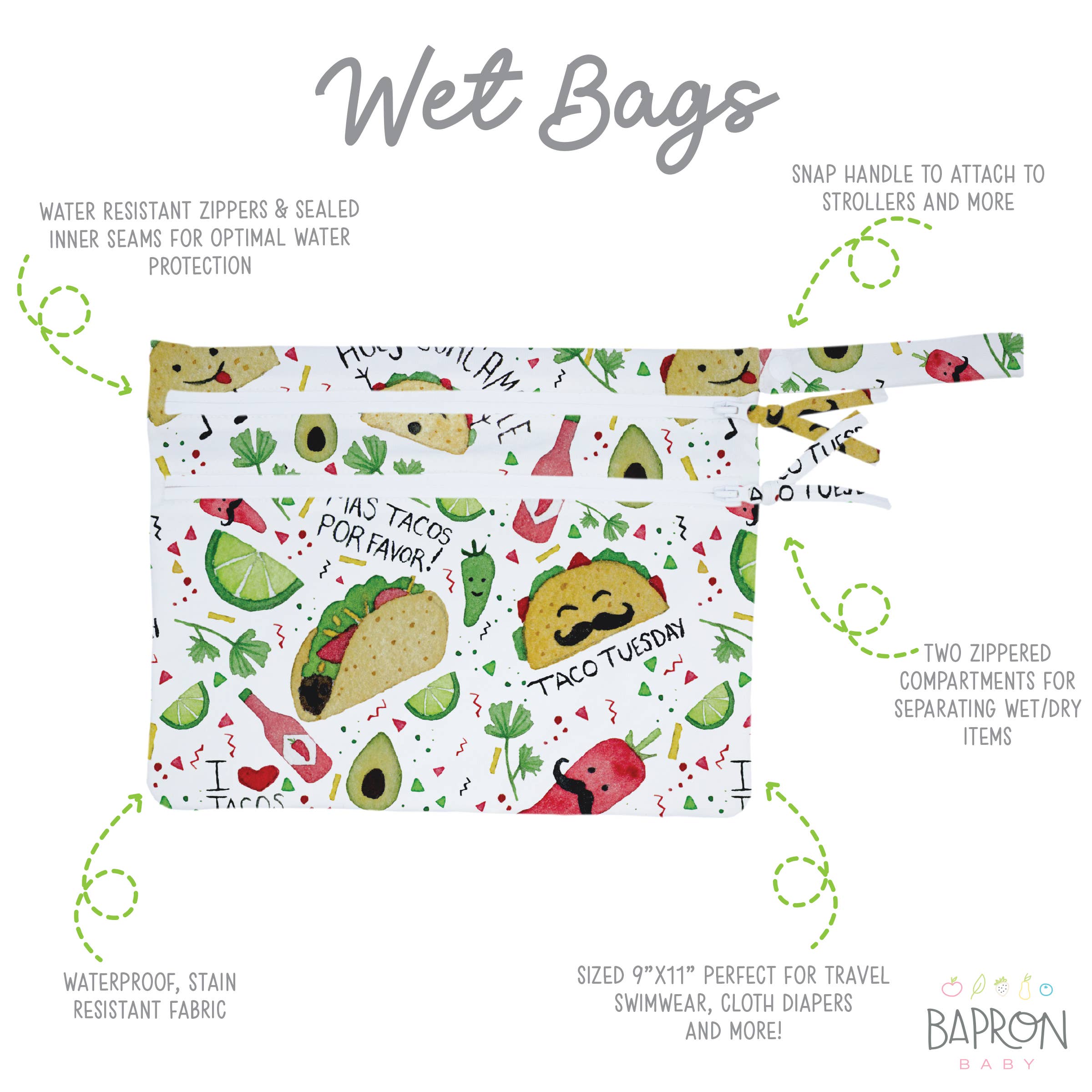 Taco Party Waterproof Wet Bag