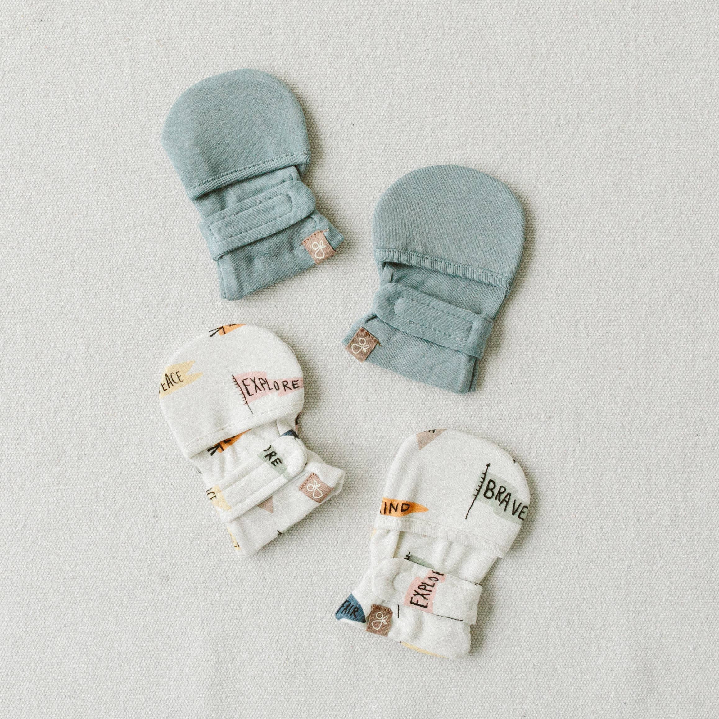 Stay On 2-Pack Baby Mitts - Poolside + Affirmations: 0-3-Little Sprout