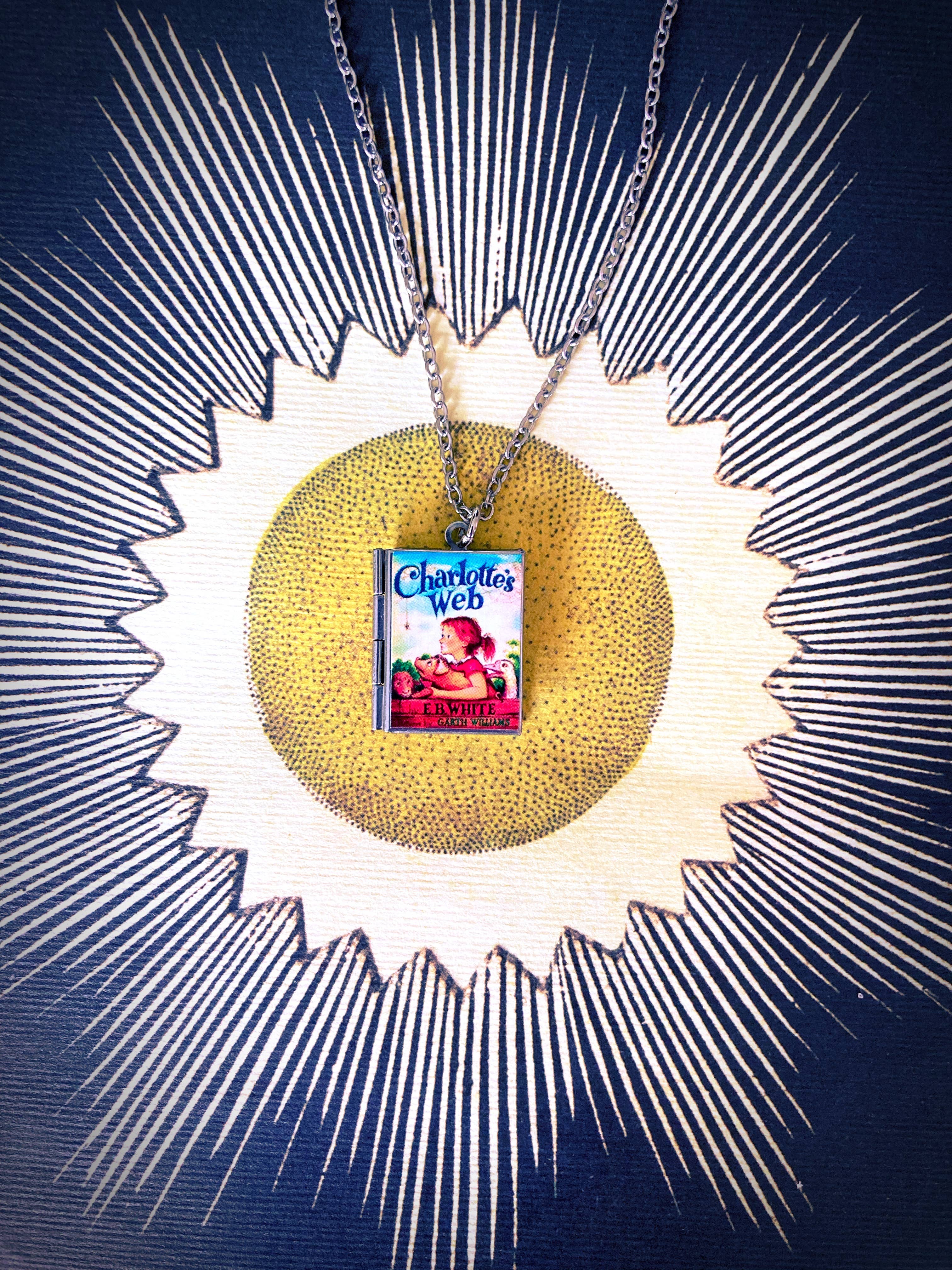 Book Locket Charlotte's Web: Stainless Steel-Little Sprout