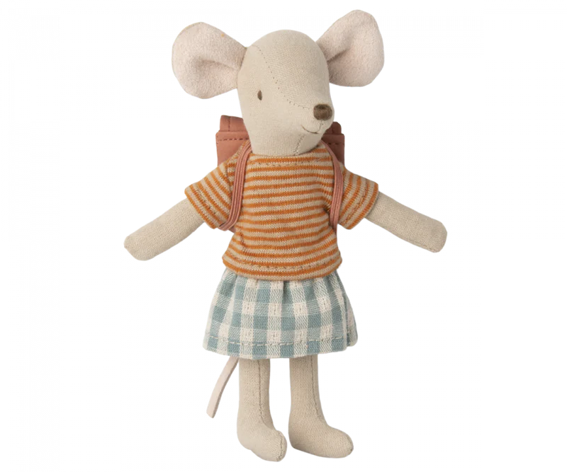 Tricycle Mouse, Big Sister with Bag - Old Rose-Little Sprout