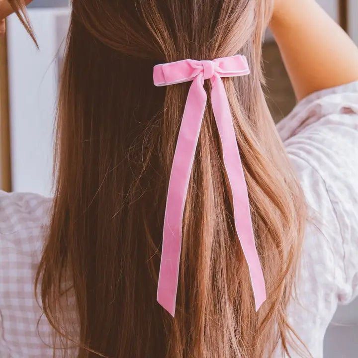 Velvet Double Bow Barrette - Pink-Little Sprout