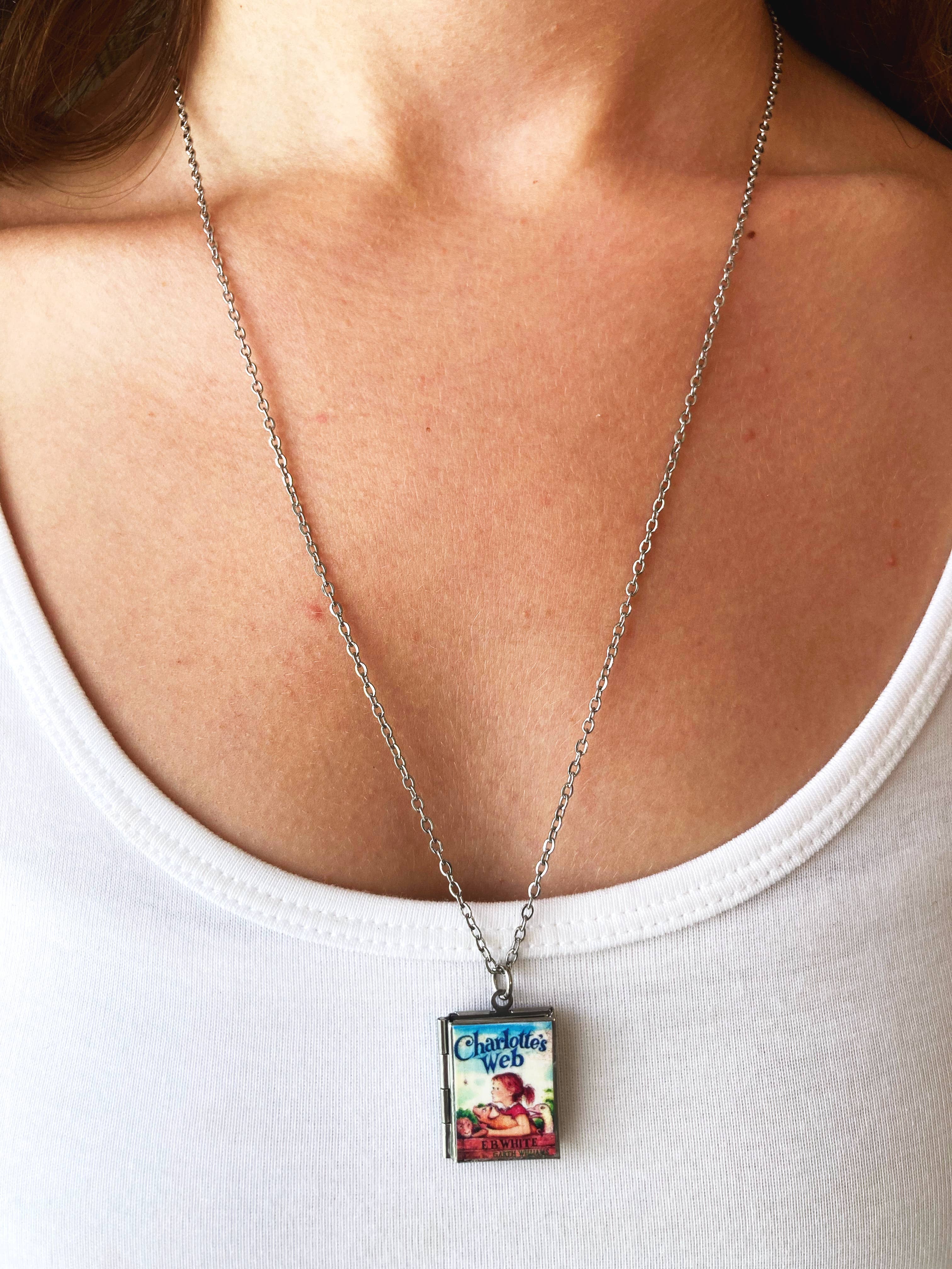 Book Locket Charlotte's Web: Stainless Steel-Little Sprout