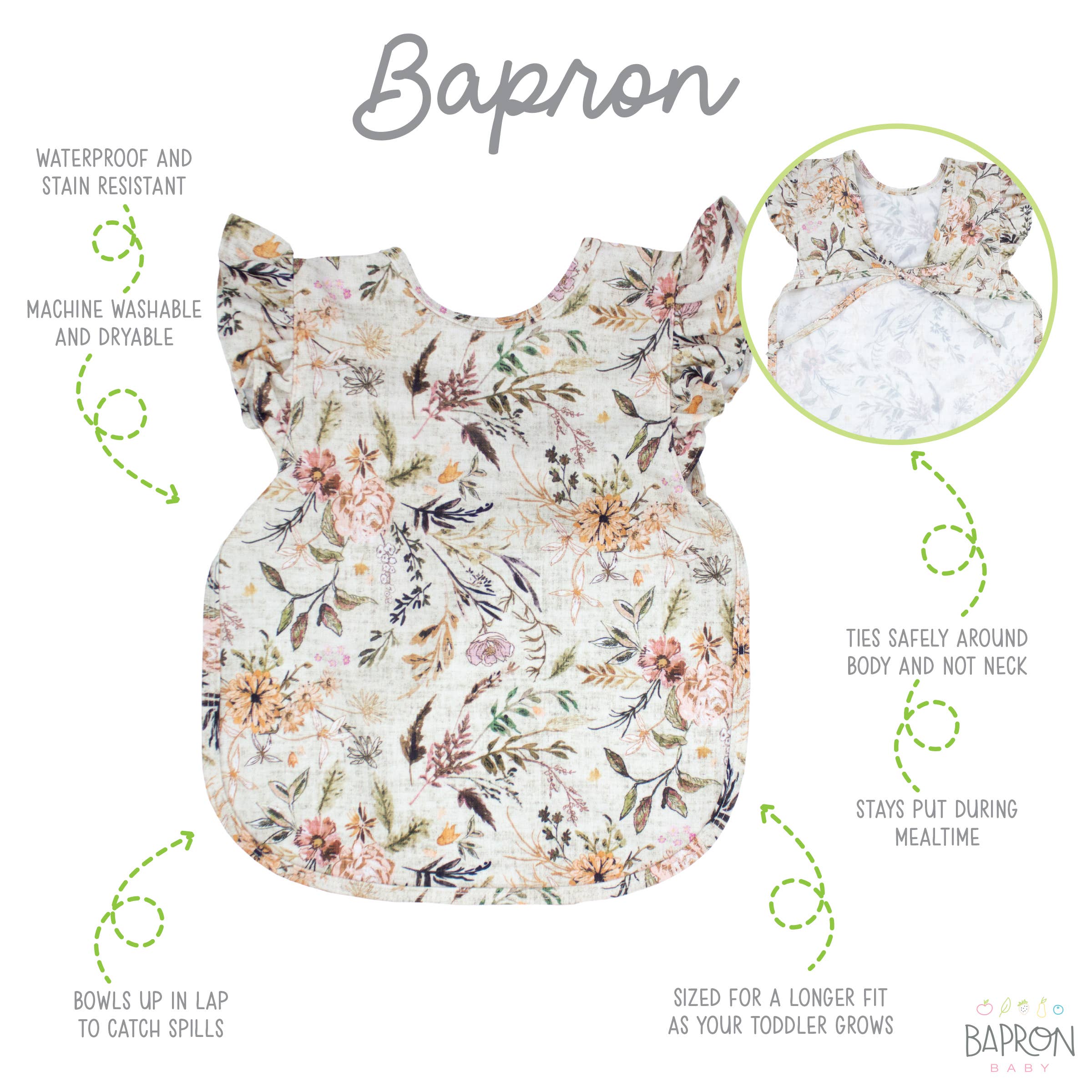 Delilah Floral Flutter Bapron: Toddler (6m-3T)-Little Sprout