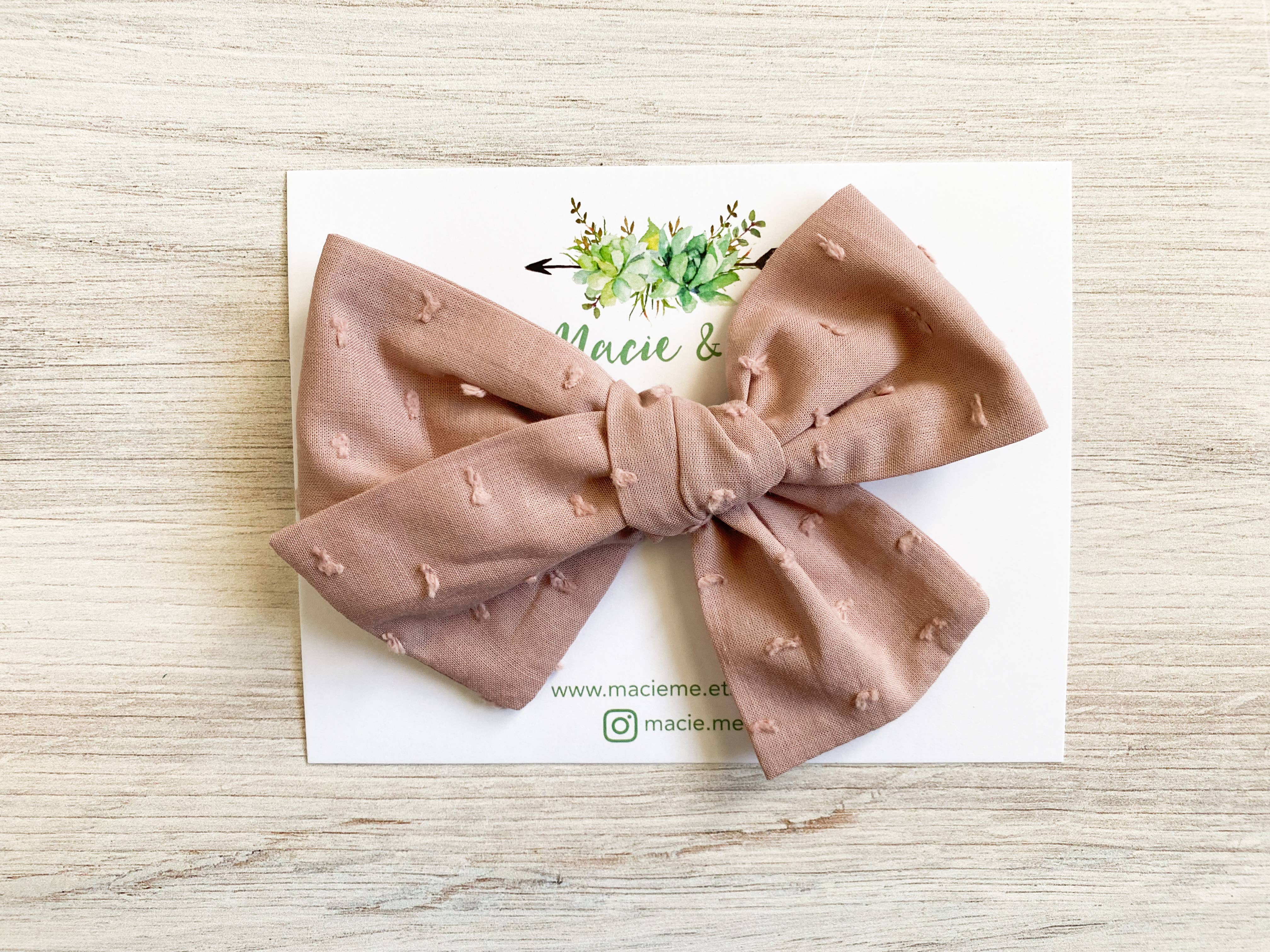 Dusty Mauve Swiss Dot Oversized Schoolgirl Bow: Clip-Little Sprout