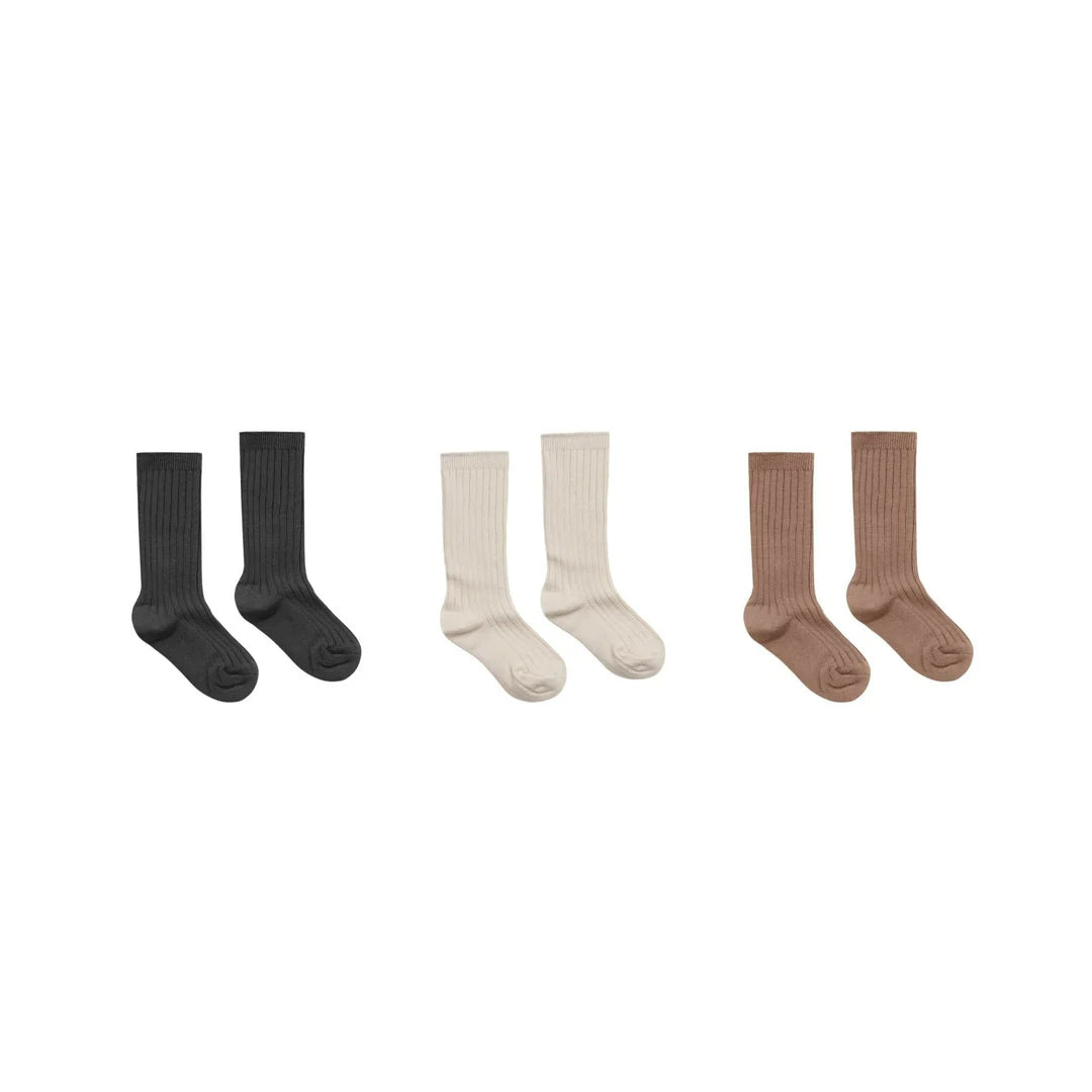 Ribbed Socks - 3 Pack- Mocha, Natural, and Black-Little Sprout