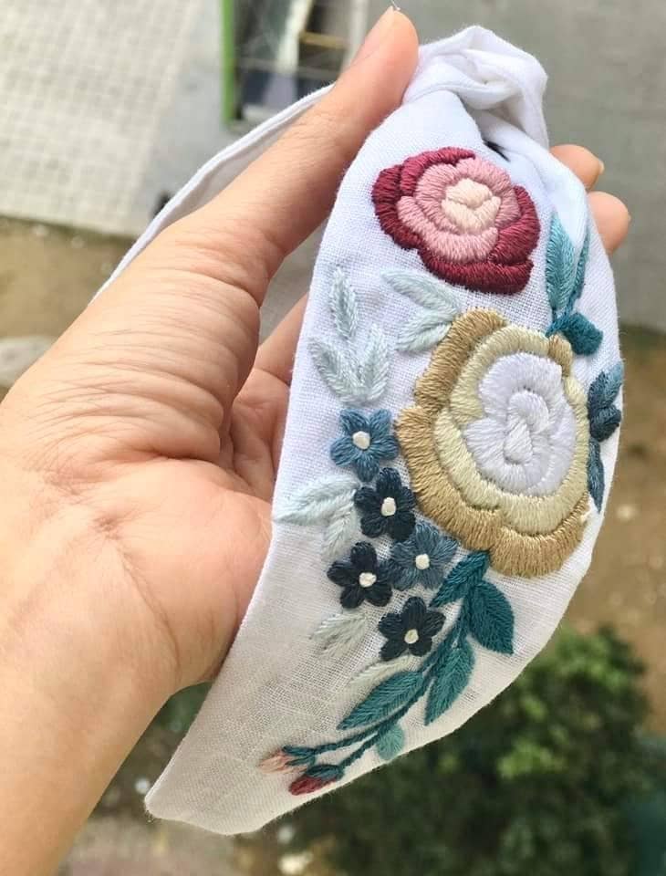 Floral Embroidered Linen Knot Turban, Collection Olivia: 3.Flower Garden-Little Sprout