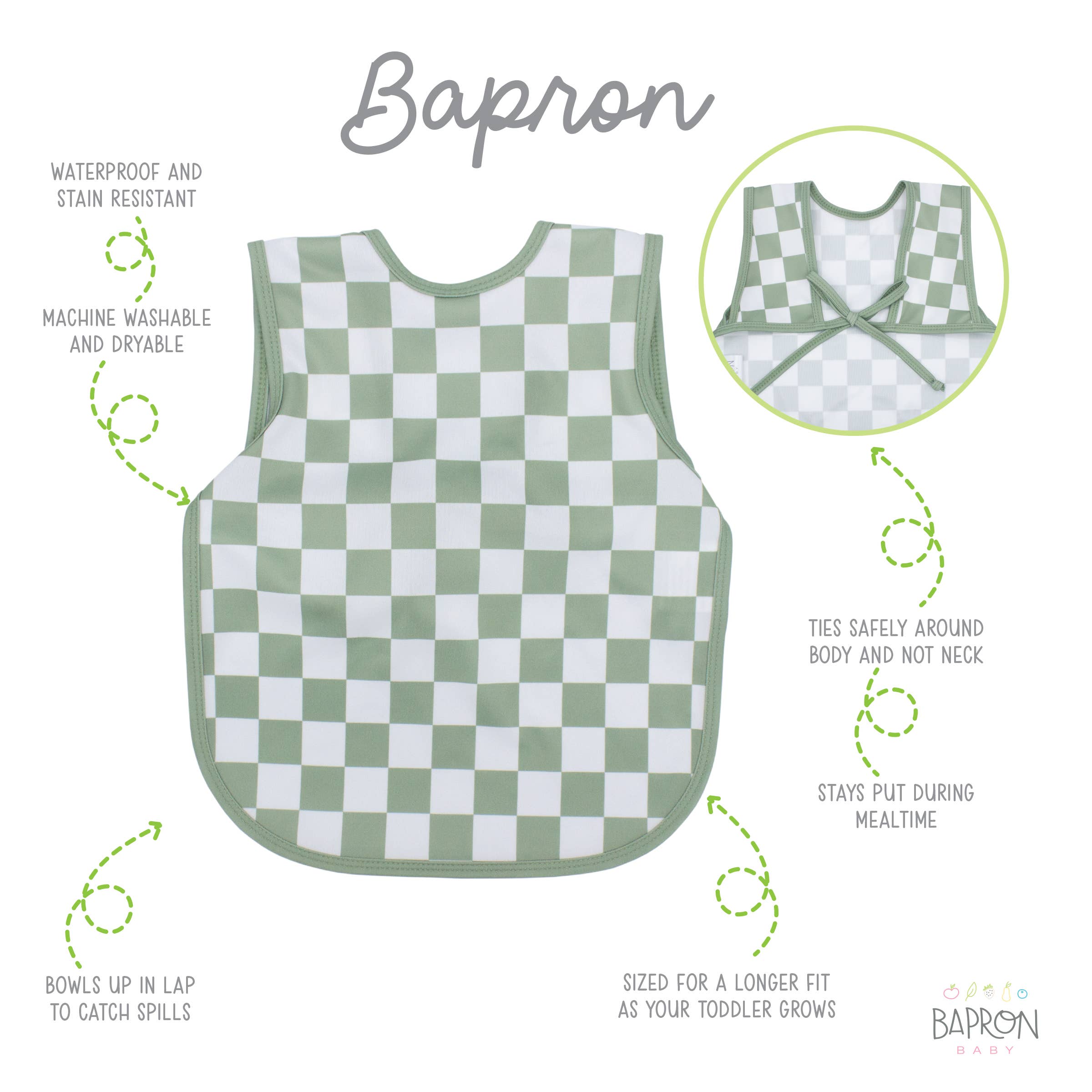 Sage Checkerboard Bapron: Toddler (6m-3T)