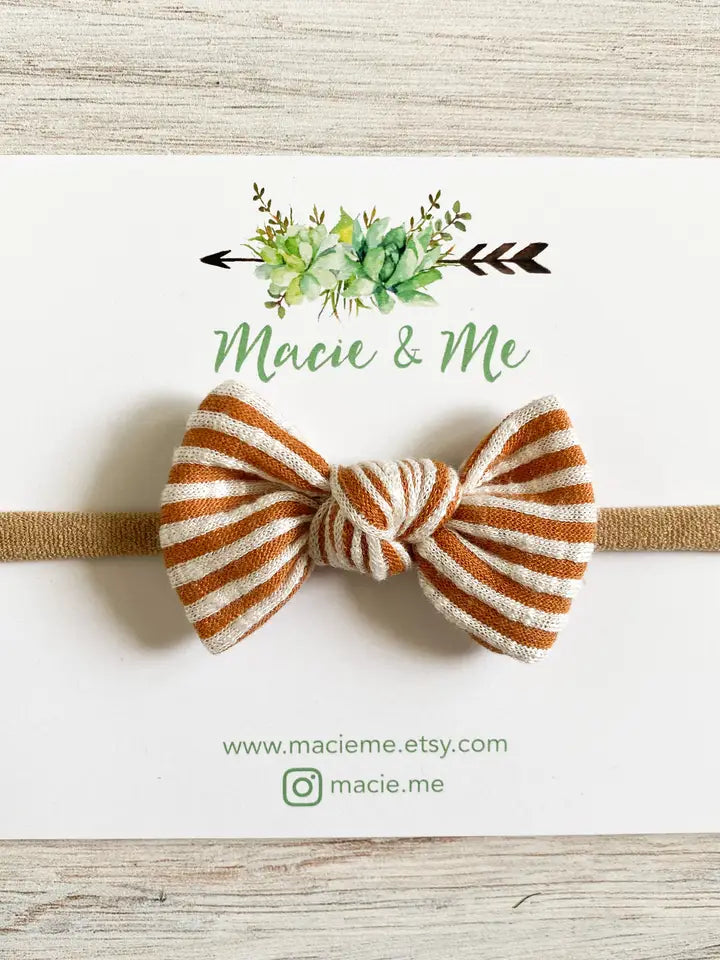 Mustard Stripe Tied Bow - alligator clip-Little Sprout