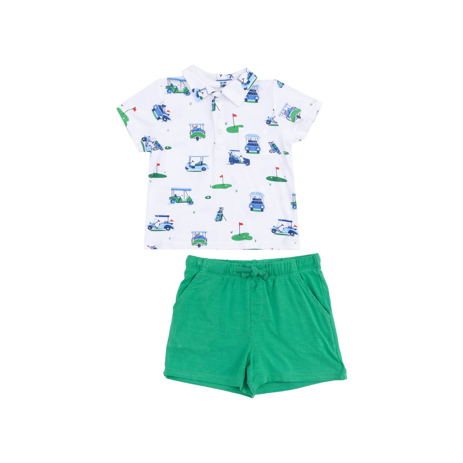 Blue Baby Polo Shirt and Short Set - Vintage Golf Carts-Little Sprout