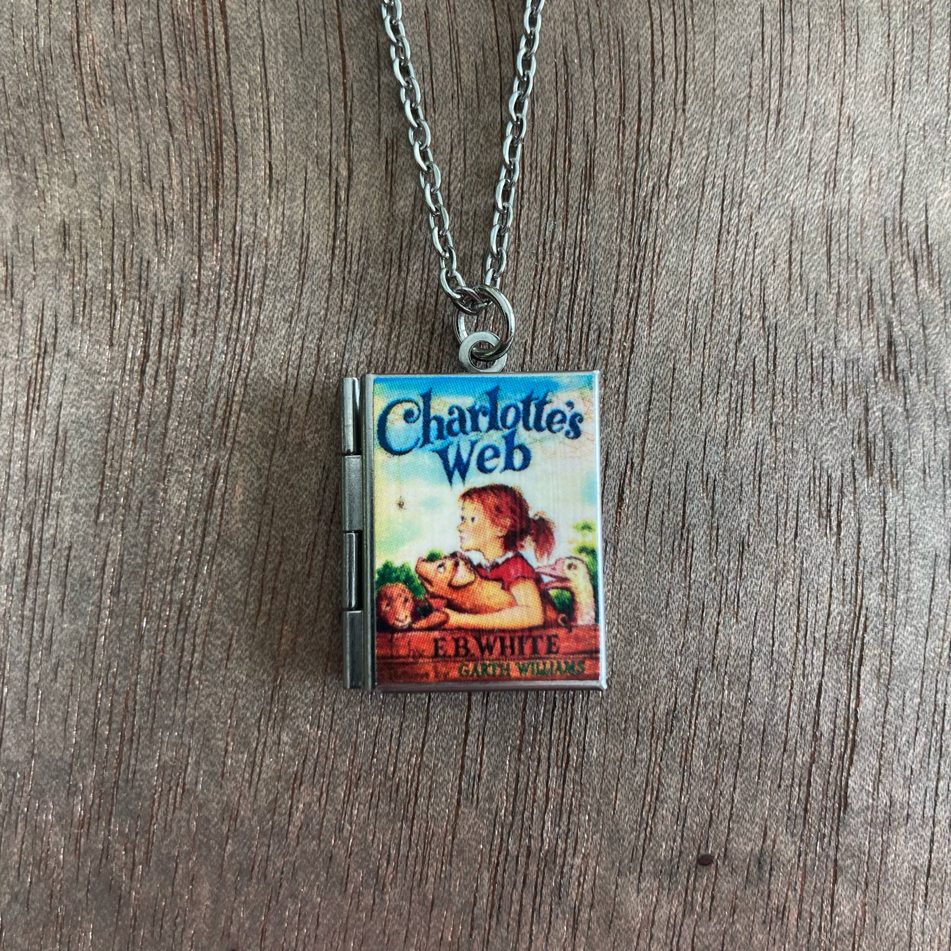 Book Locket Charlotte's Web: Stainless Steel-Little Sprout