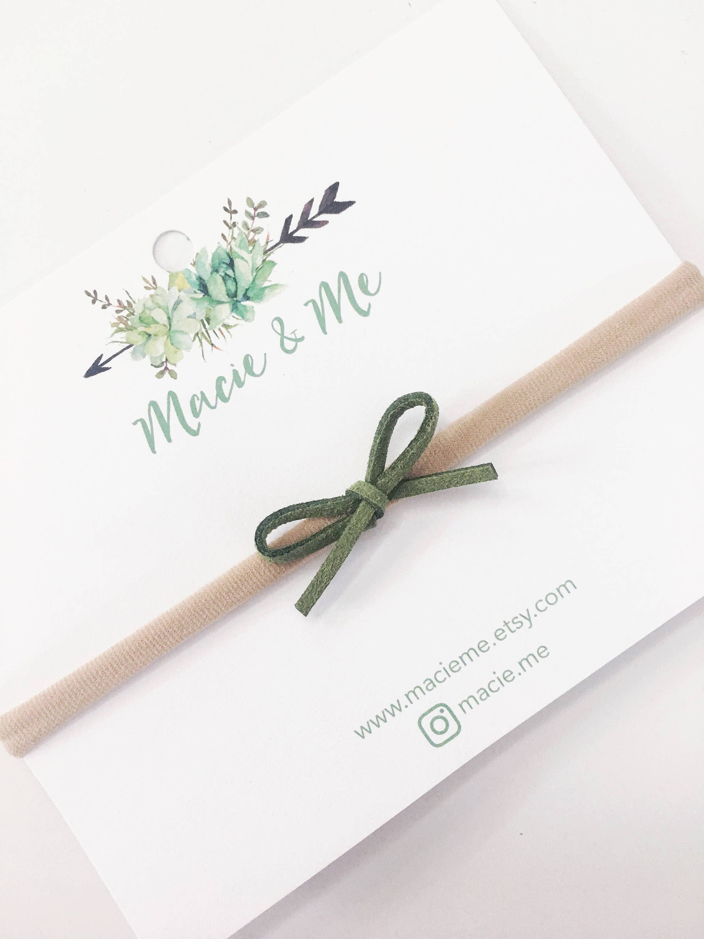 Sage Green Suede Hand Tied Bow / Suede Cord / Nylon Headband-Little Sprout