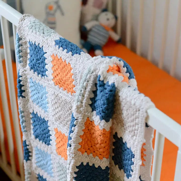 Handmade Baby Blanket in Orange & Blue-Little Sprout