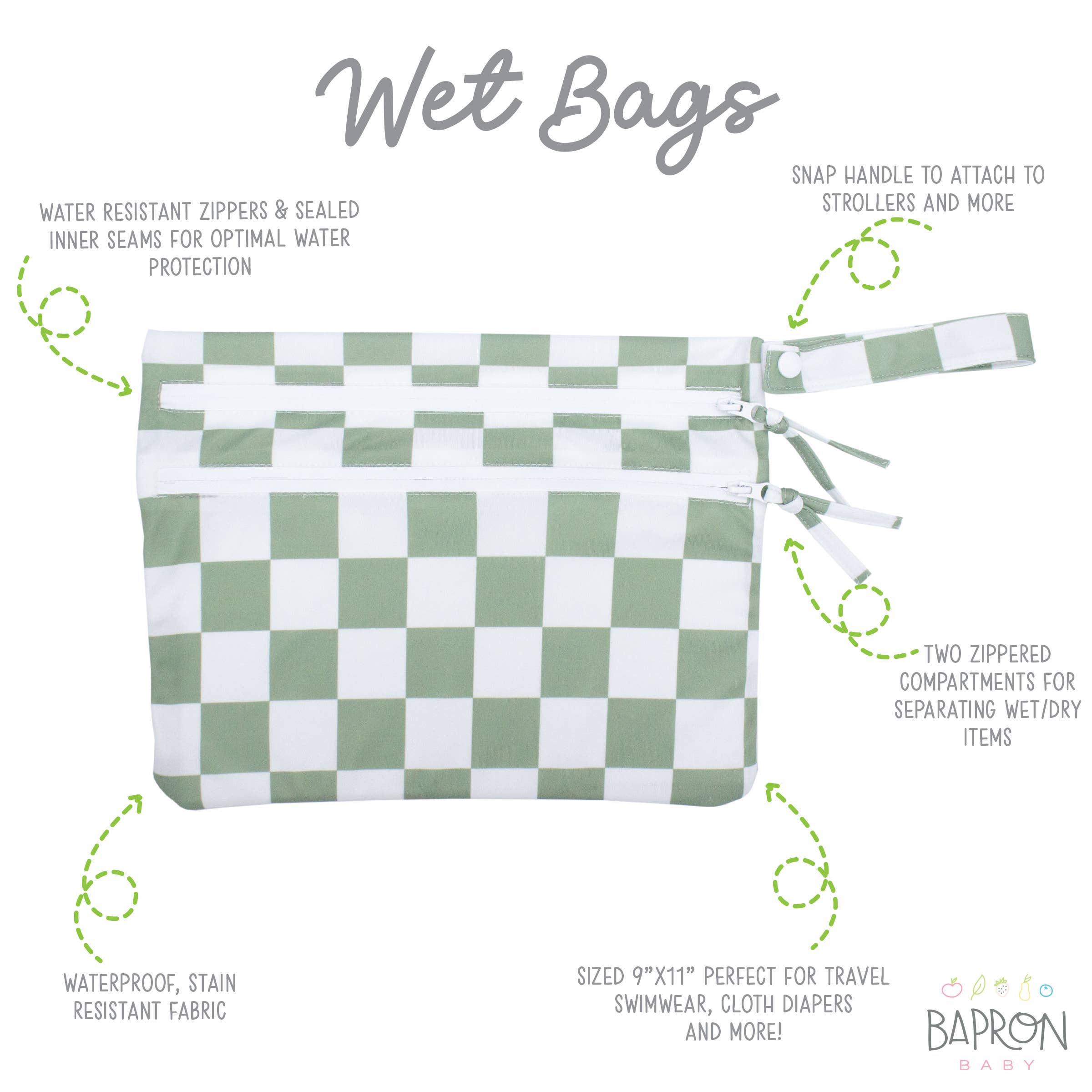 Sage Checkerboard Waterproof Wet Bag-Little Sprout