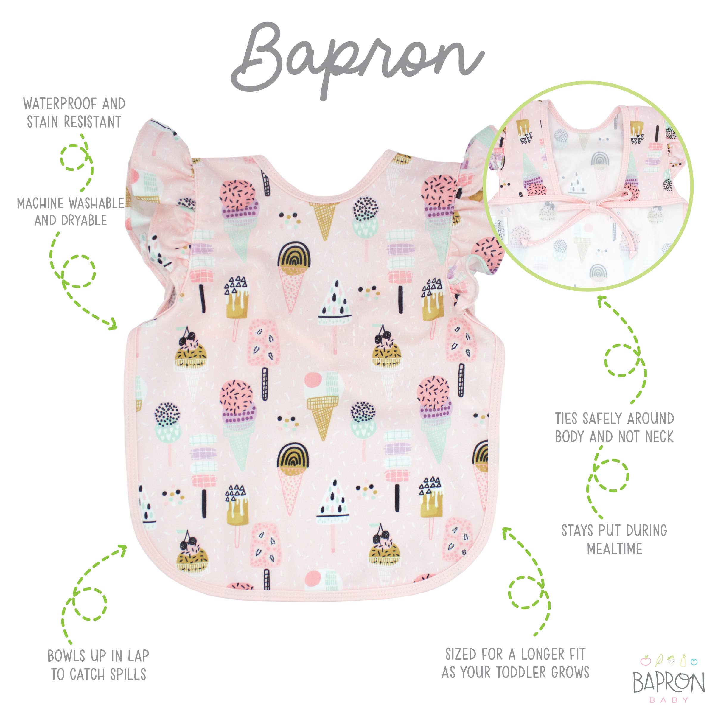 Pink Ice Cream Bapron: Toddler (6m-3T)-Little Sprout