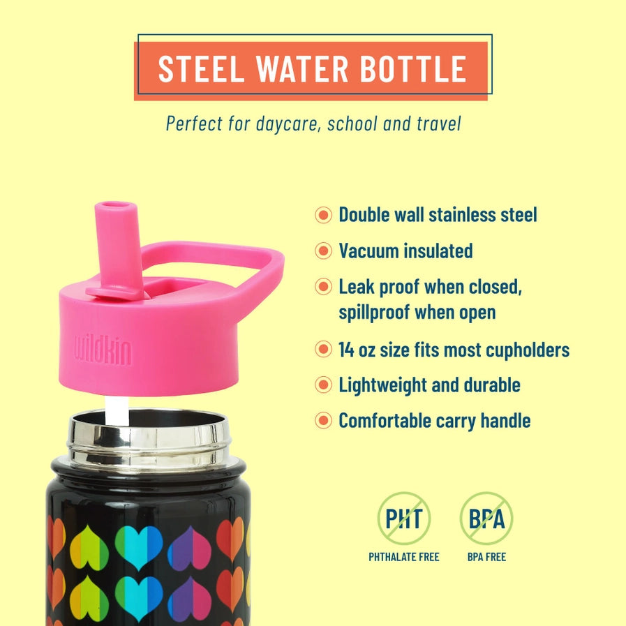 Rainbow Hearts 14 oz Steel Bottle-Little Sprout