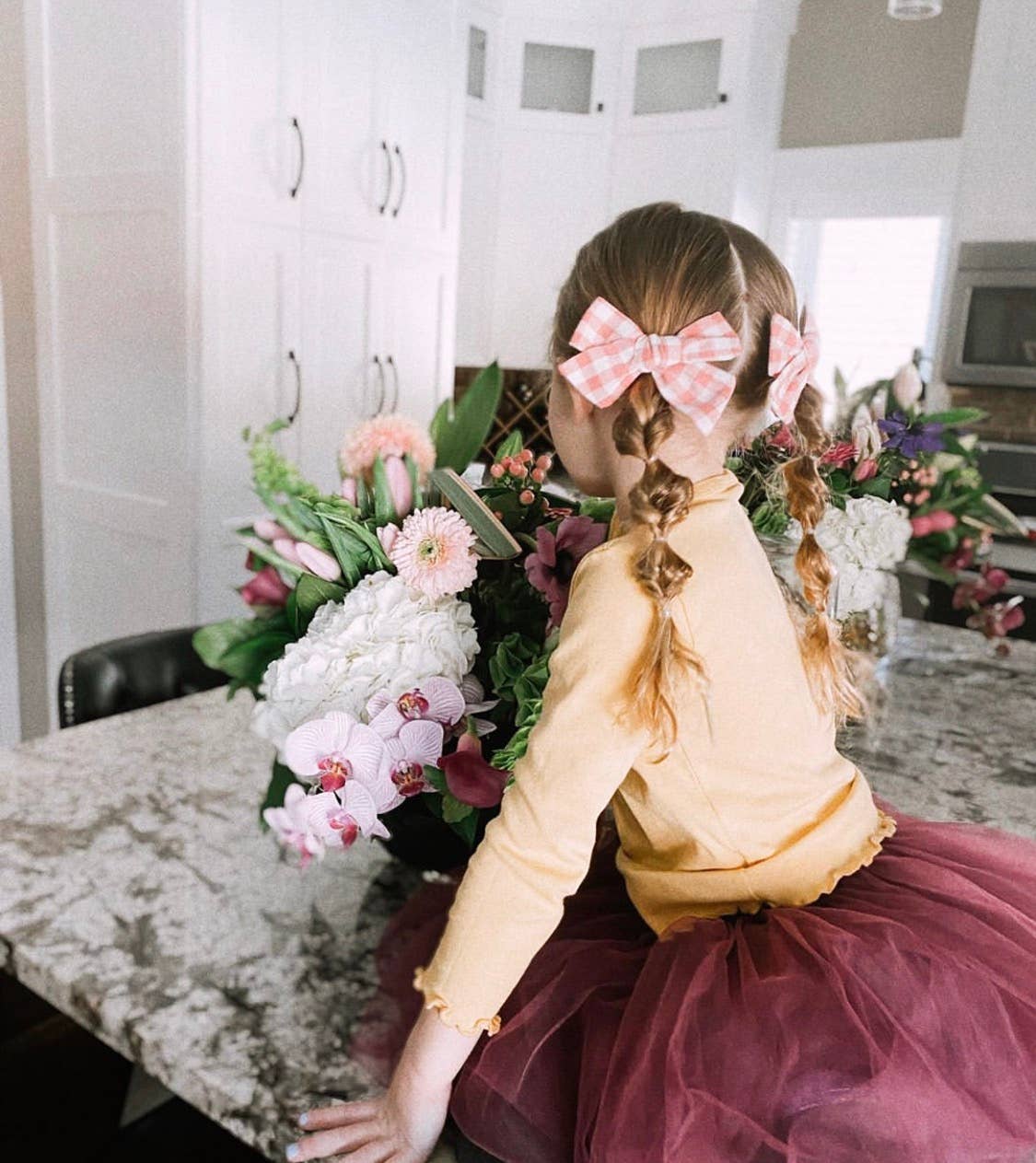 Gauze Floral Medium Schoolgirl Bow(s): 1 Bow on Clip-Little Sprout