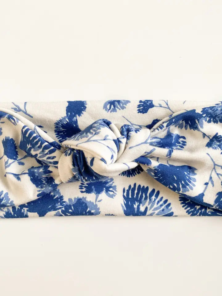 Blue Floral Top Knot Headband: 0-6M-Little Sprout