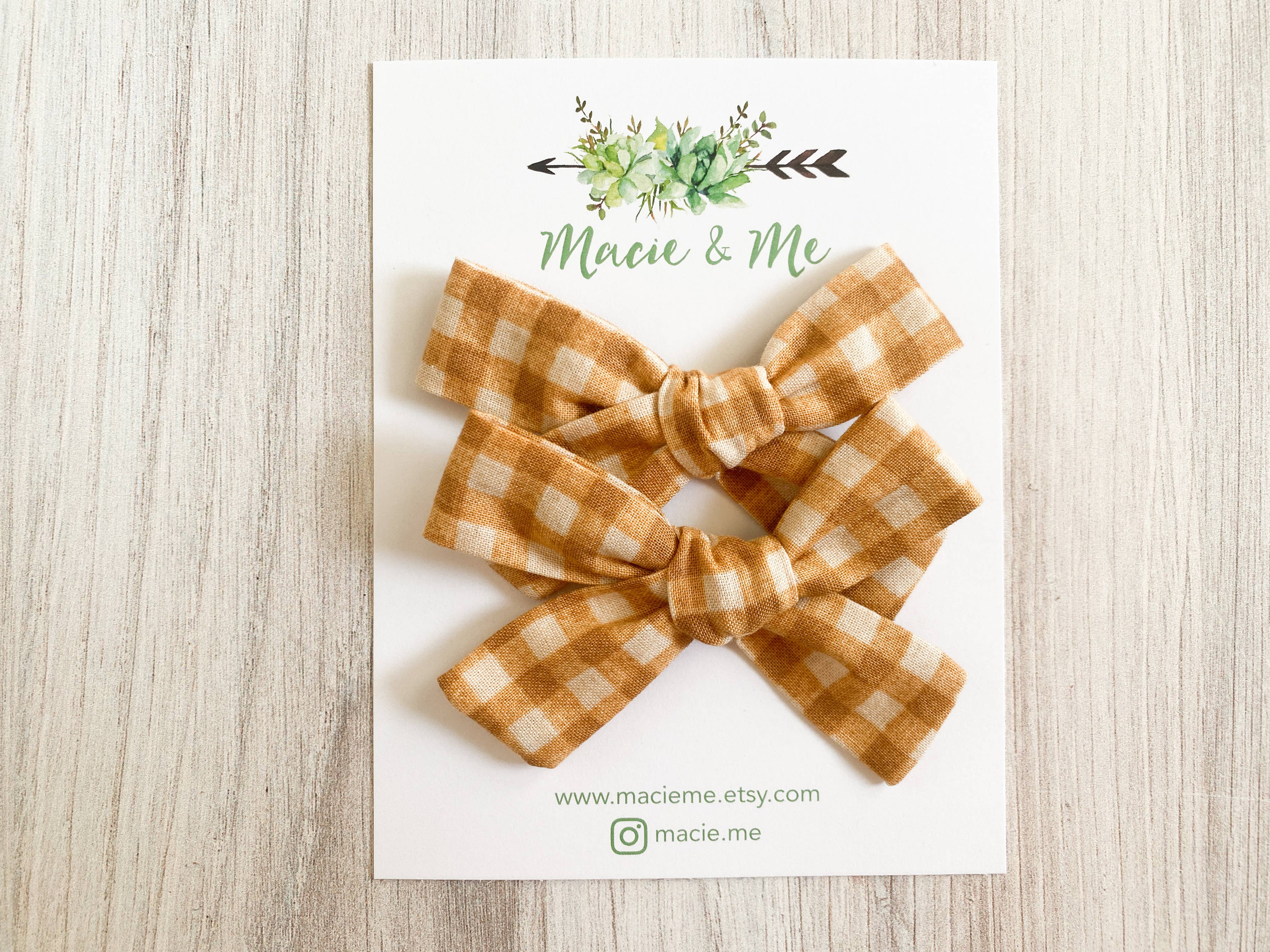 Copper Gingham Small Schoolgirl Bow: 1 Bow / Alligator Clips-Little Sprout
