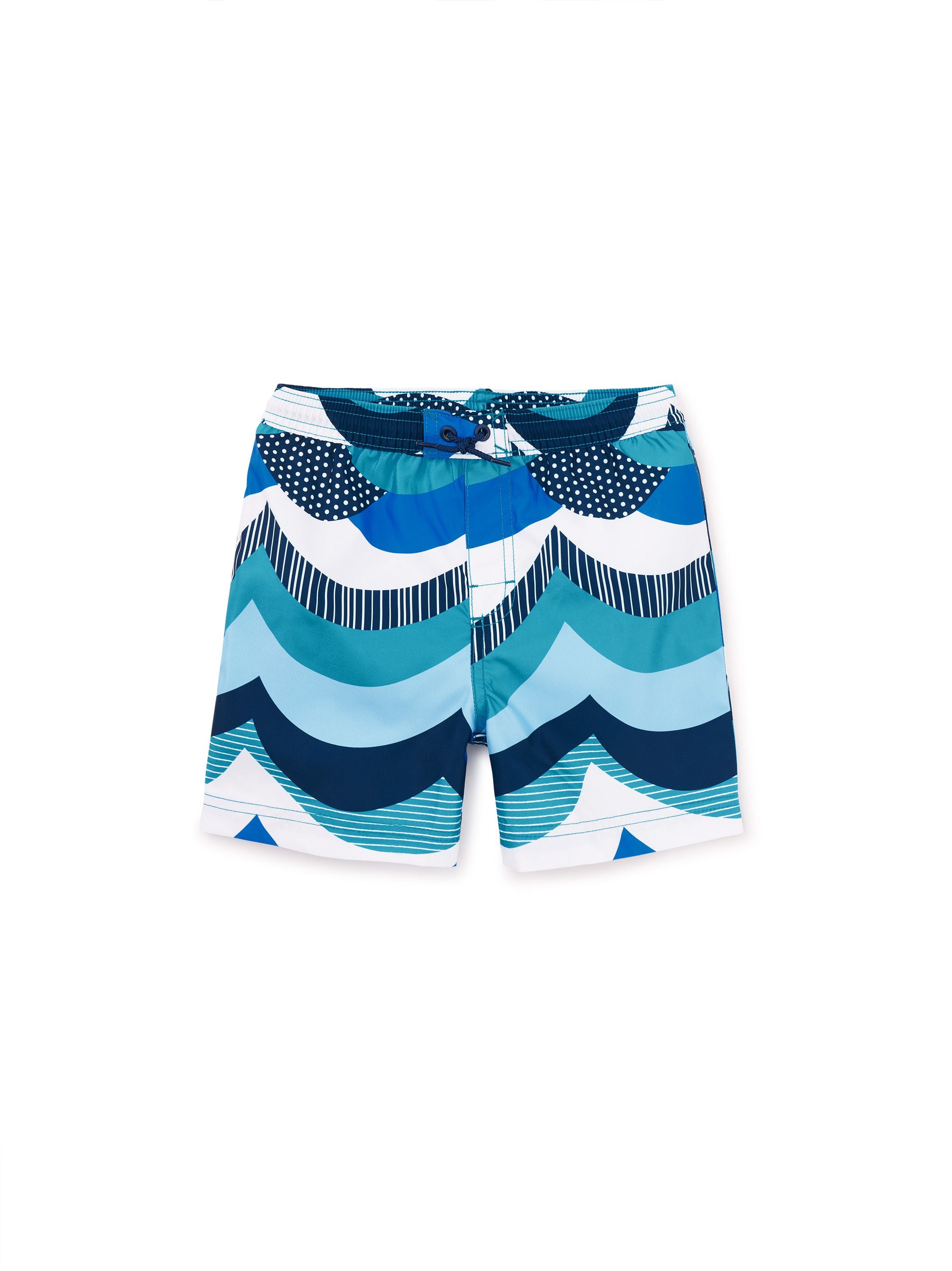 Mid Length Baby Swim Trunks - Scallop Waves-Little Sprout