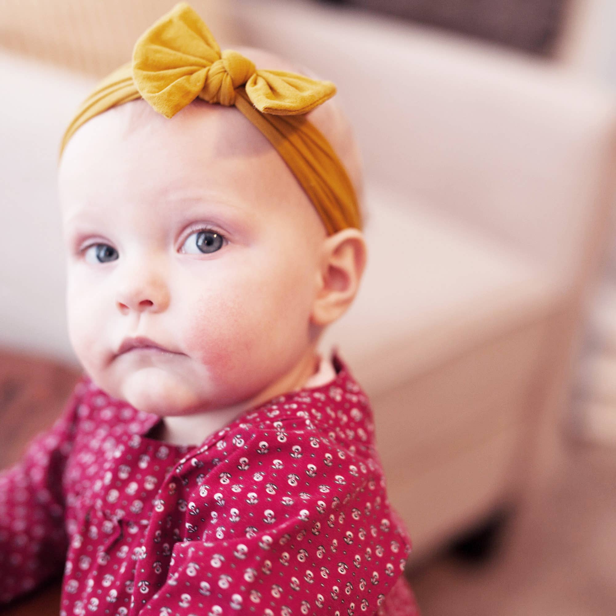 Baby Headband Nylon Infant Bow - Floral Print Begonia-Little Sprout