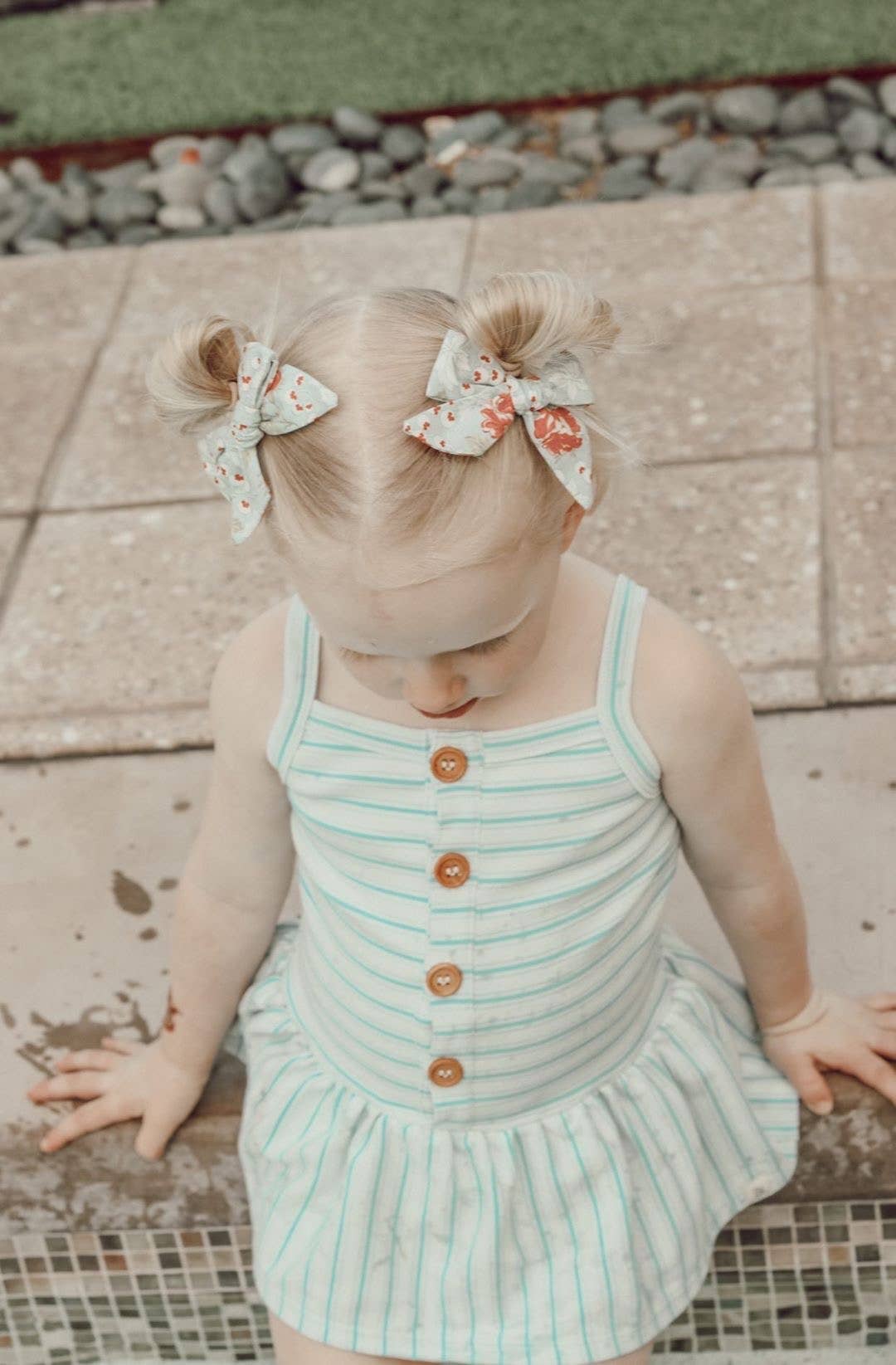 Gauze Floral Medium Schoolgirl Bow(s): 1 Bow on Clip-Little Sprout