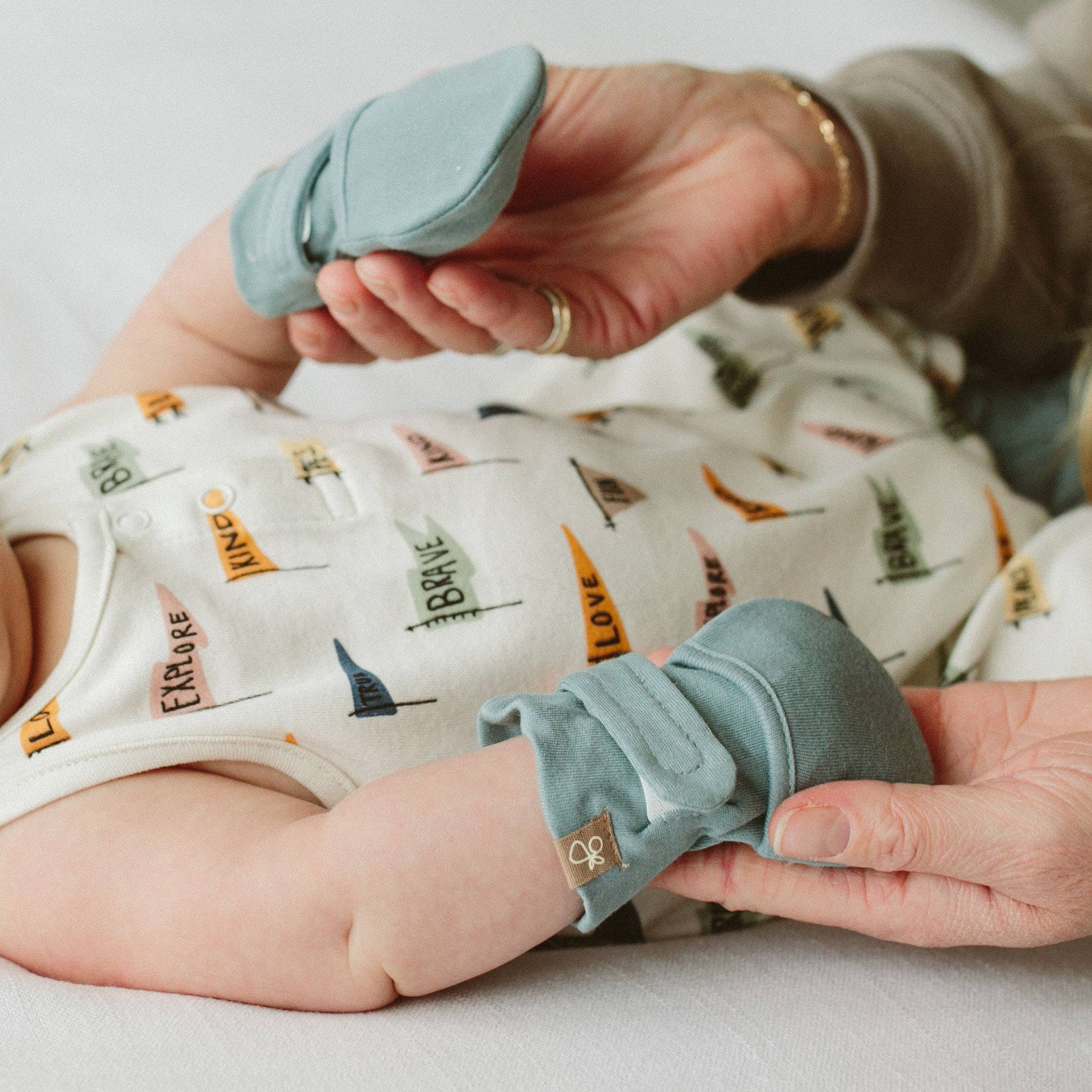 Stay On 2-Pack Baby Mitts - Poolside + Affirmations: 0-3-Little Sprout