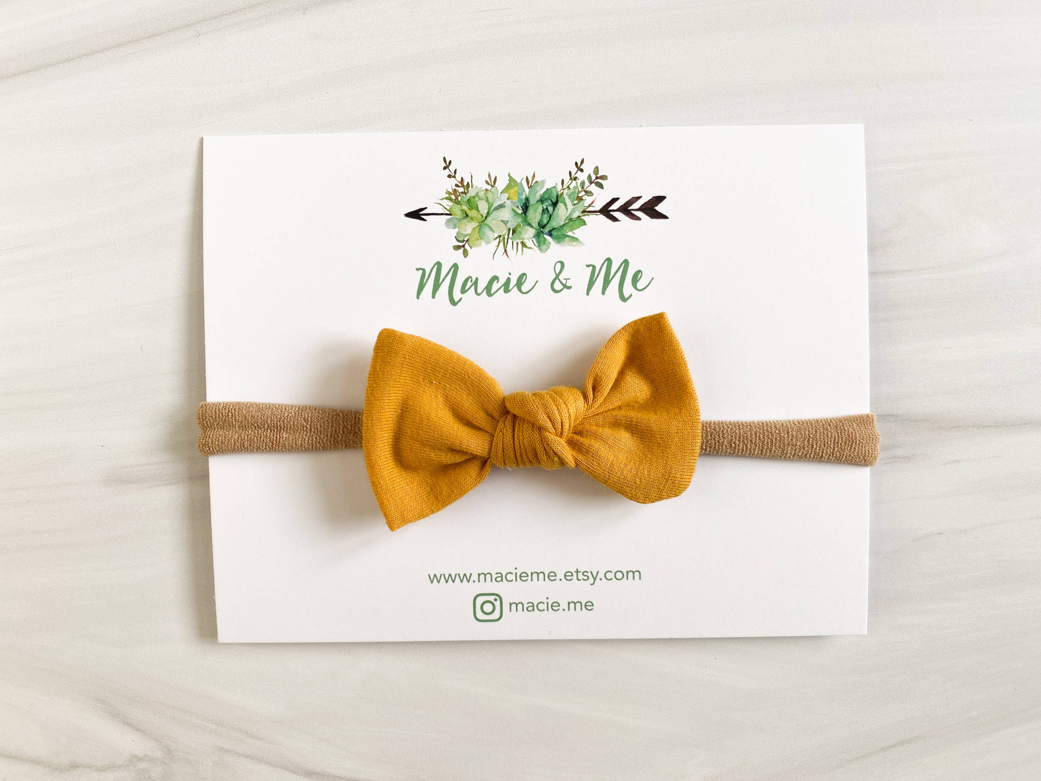 Mustard Tied Bow on Headband-Little Sprout