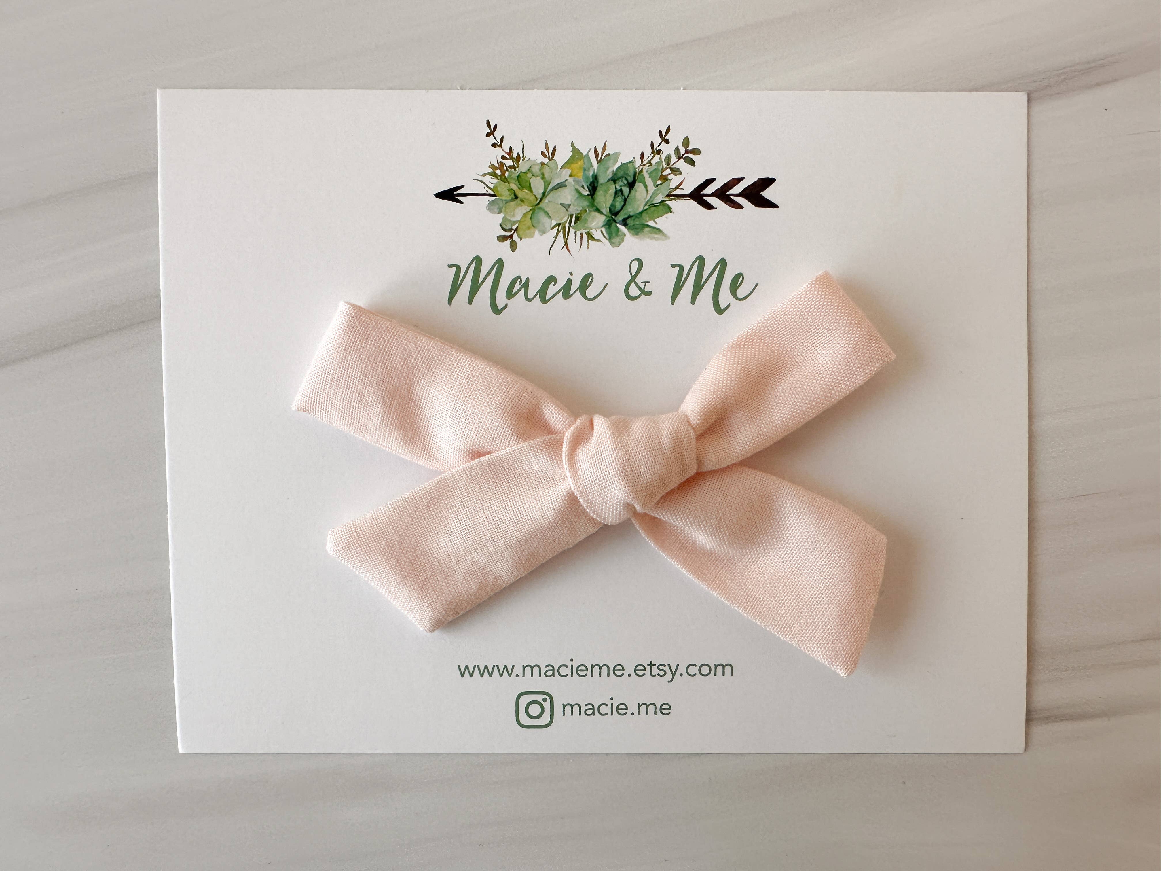 Blush Pink Hand Tied Pigtail Bows: 1 Bow on Headband-Little Sprout