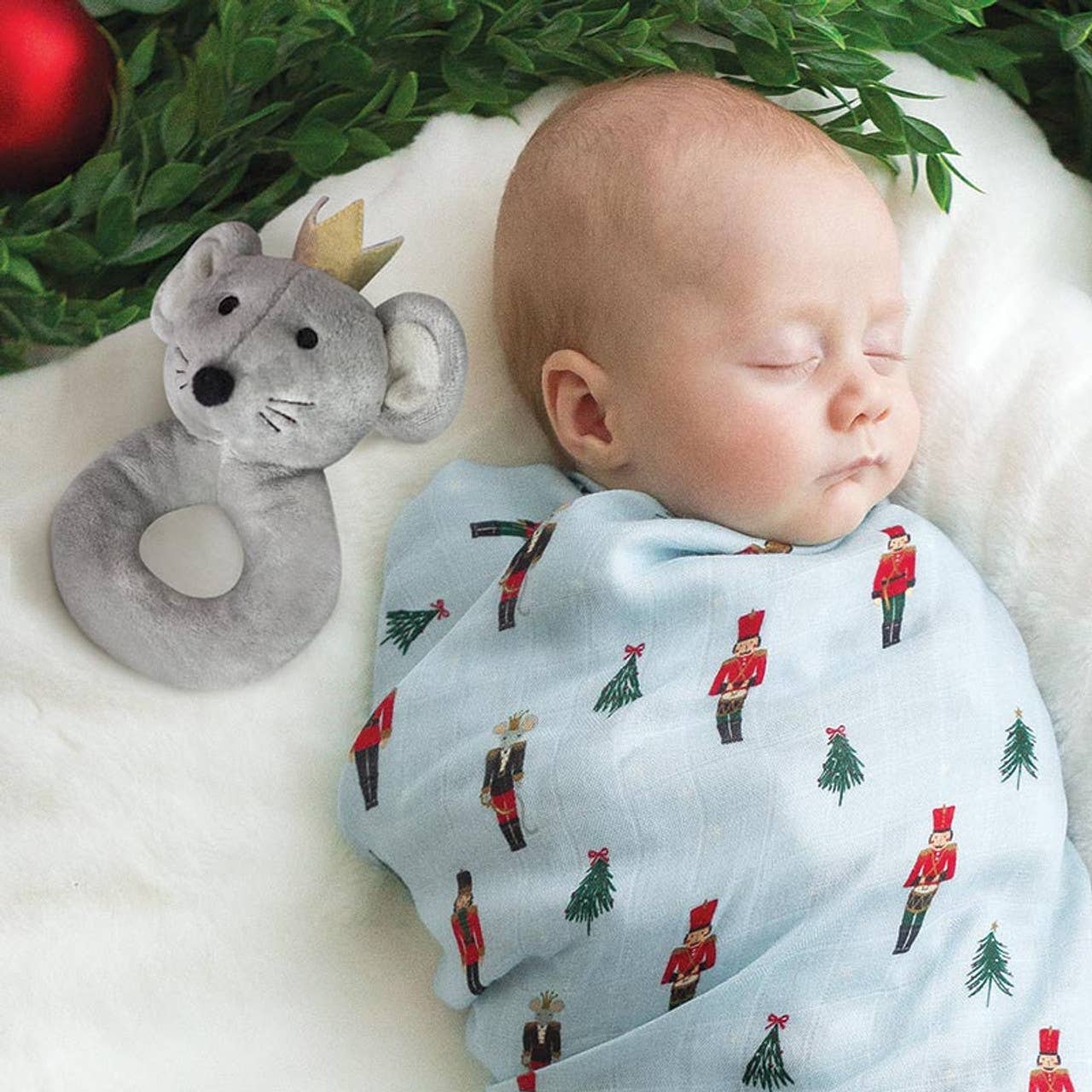 Swaddles with Plush Rattle - Mouse King