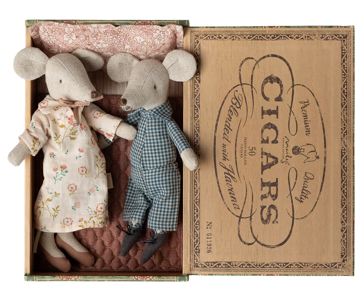 Maileg Grandma and Grandpa Mice in Cigarbox Little Sprout