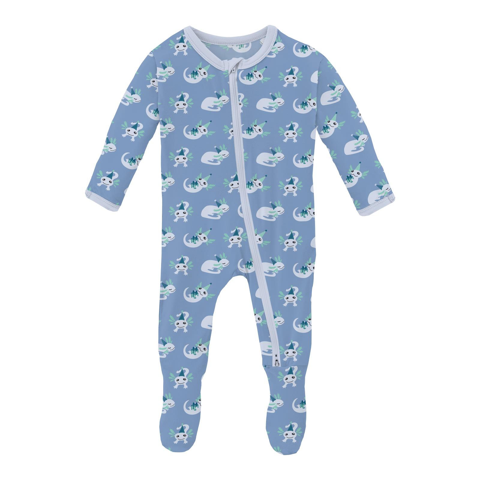 Print Footie with 2 Way Zipper - Dream Blue Axolotl Party-Little Sprout