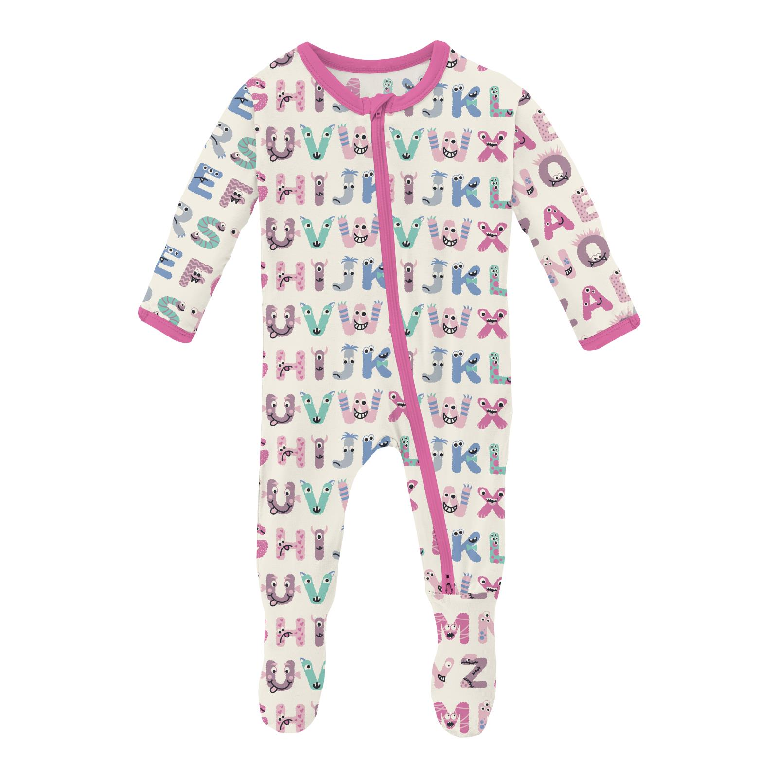 Print Footie with 2 Way Zipper - Natural ABC Monsters-Little Sprout