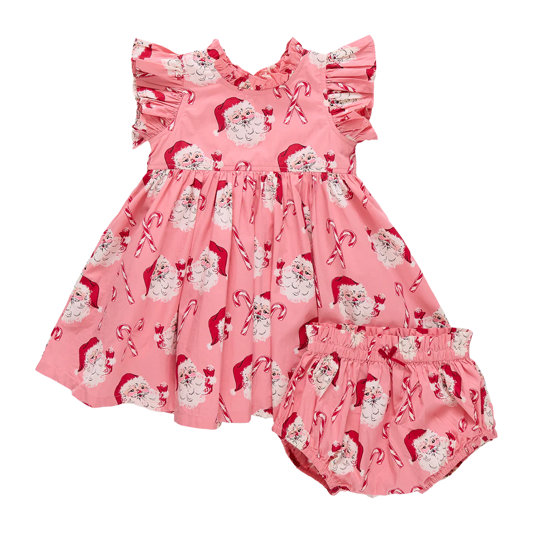 Pink Chicken Jennifer Dress Set Baby Girl Pink Candy Cane Santa