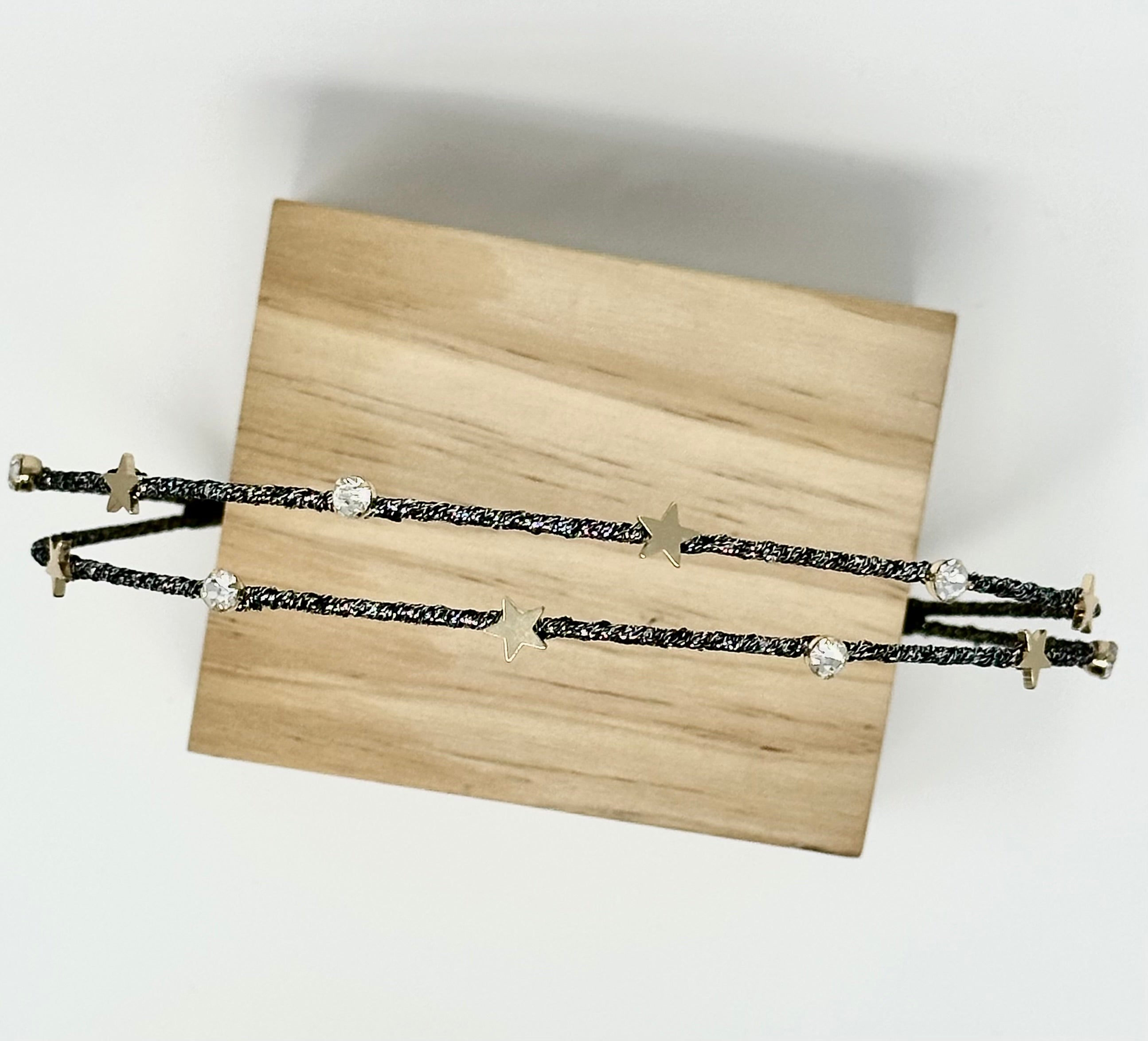 Double Headband with Crystal Accents and Stars - Charcoal-Little Sprout