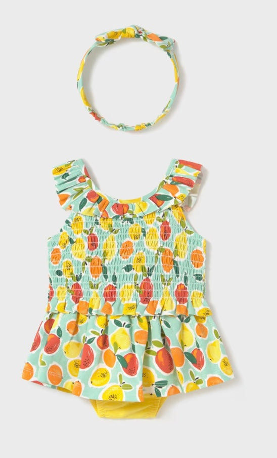 Baby 3 Piece Printed Set with Headband - Water-Little Sprout