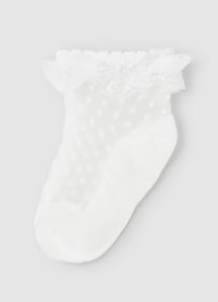 Baby Ruffled Plumeti Socks - White-Little Sprout