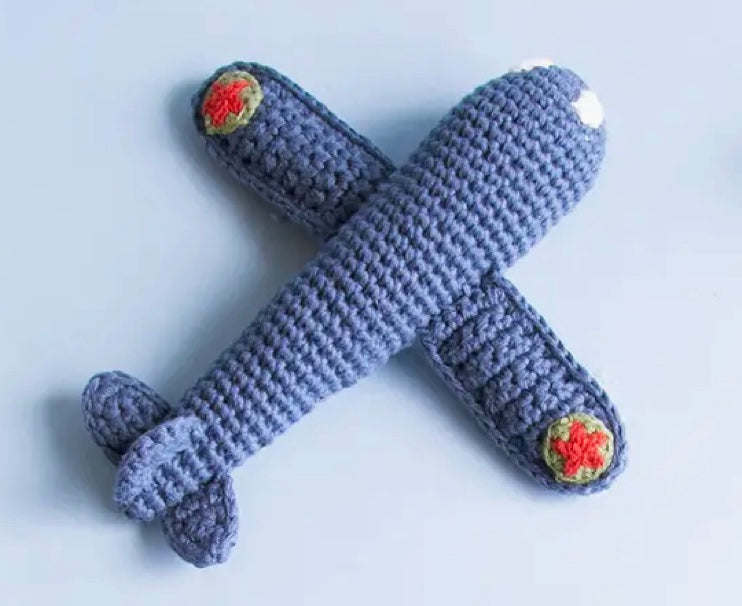 Crochet Rattle - Blue Airplane-Little Sprout