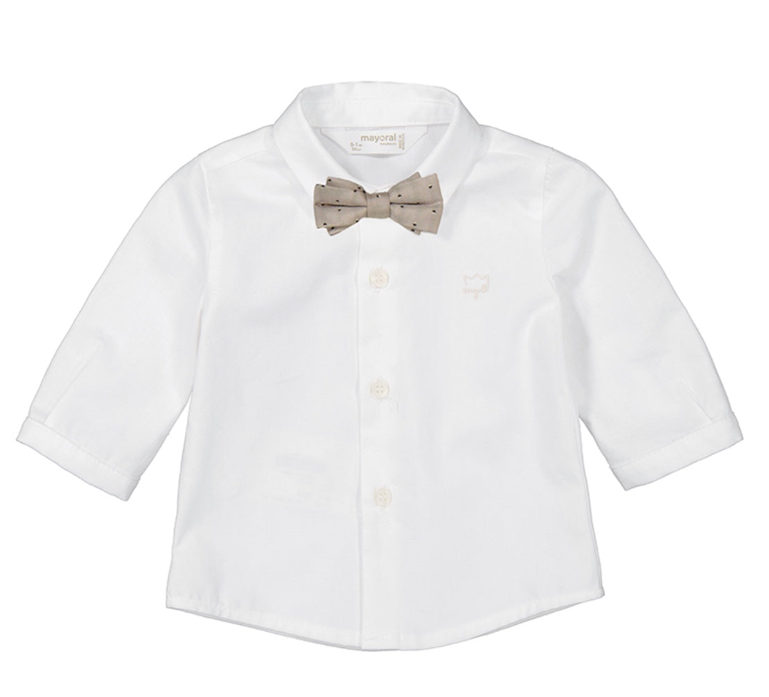 Long Sleeve Shirt with Bowtie - Natural-Little Sprout