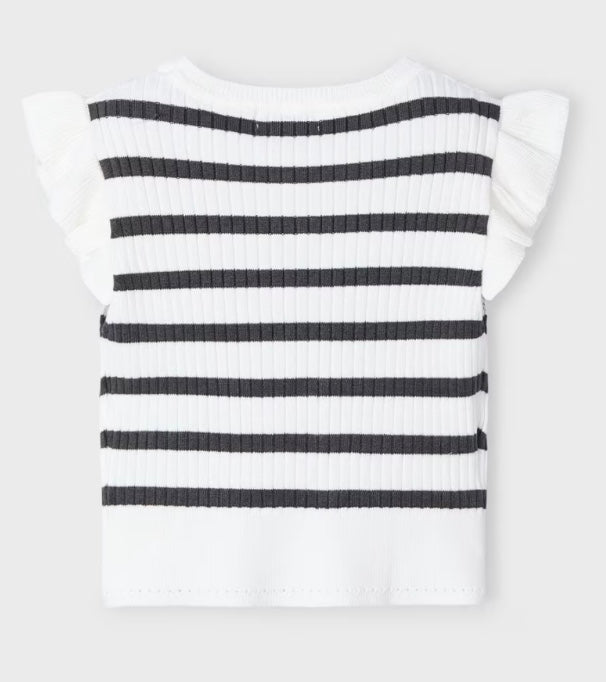 Ribbed Tricot Top - White/Anthracite-Little Sprout
