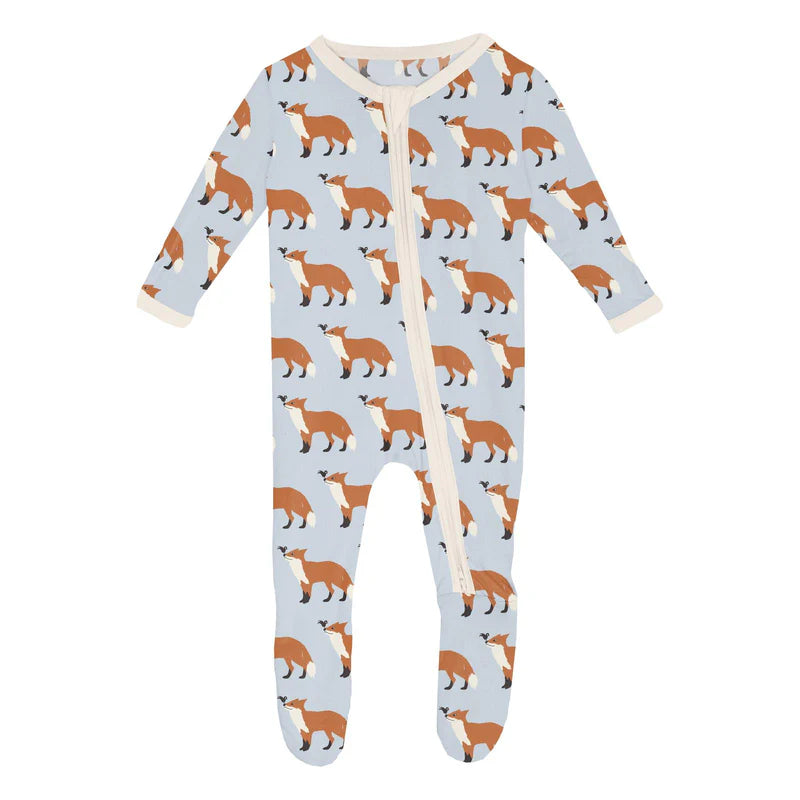 Print Footie with 2-way Zipper - Illusion Blue Fox and the Crow-Little Sprout