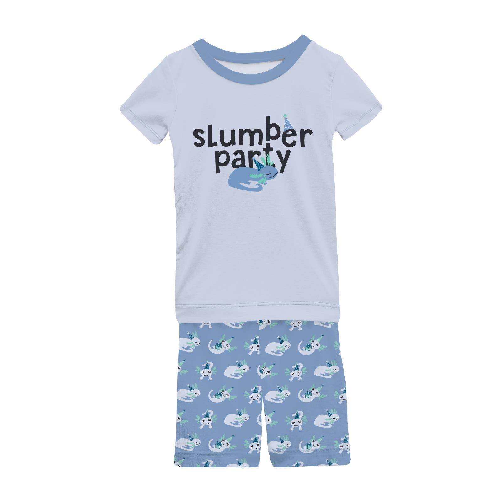 Short Sleeve Graphic Tee Pajama Set with Shorts - Dream Blue Axolotl Party-Little Sprout