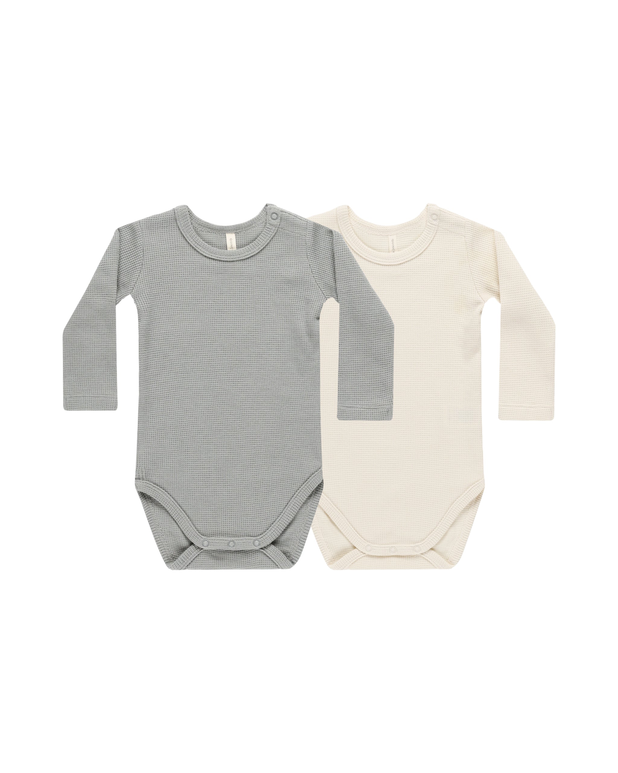 Waffle Bodysuit 2 Pack - Natural, Dusty Blue-Little Sprout