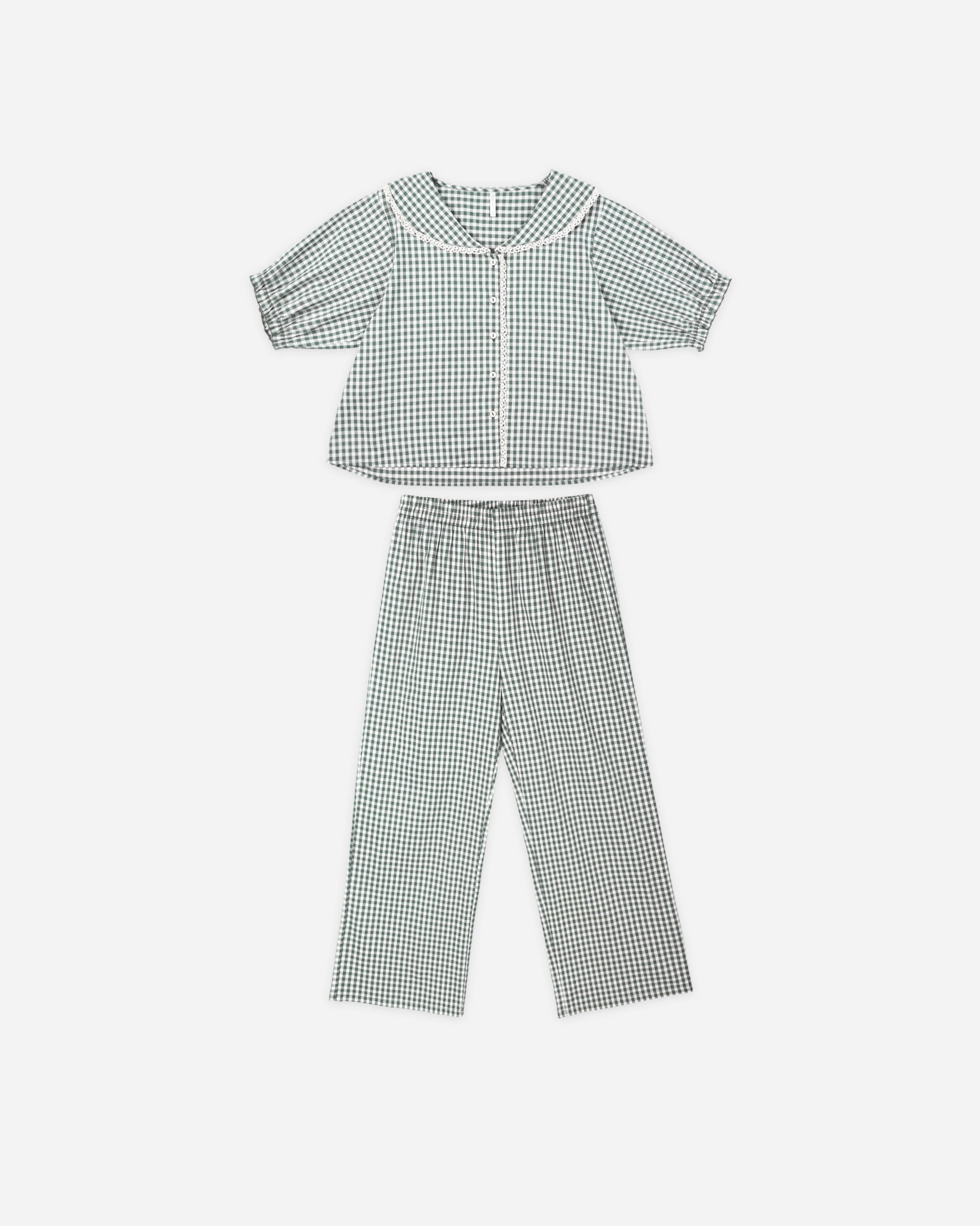 Ruffle Pajamas Evergreen Gingham Little Sprout