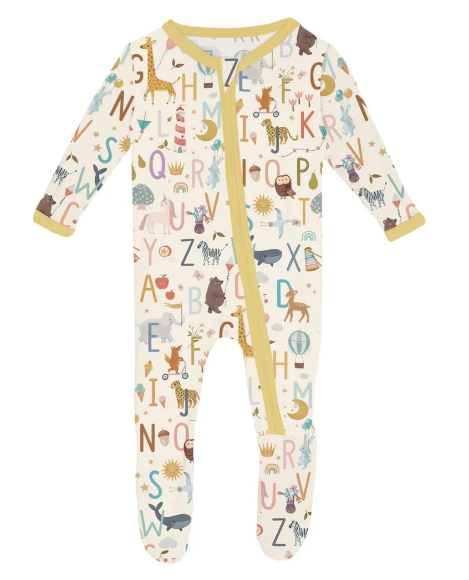 KicKee Pants Print Footie with 2 Way zipper Animal Alphabet Little Sprout