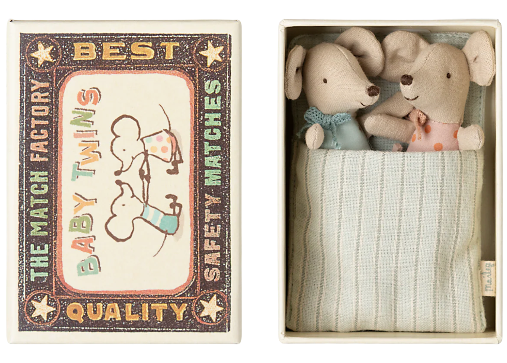Maileg Twins, Baby Mice in Matchbox Little Sprout