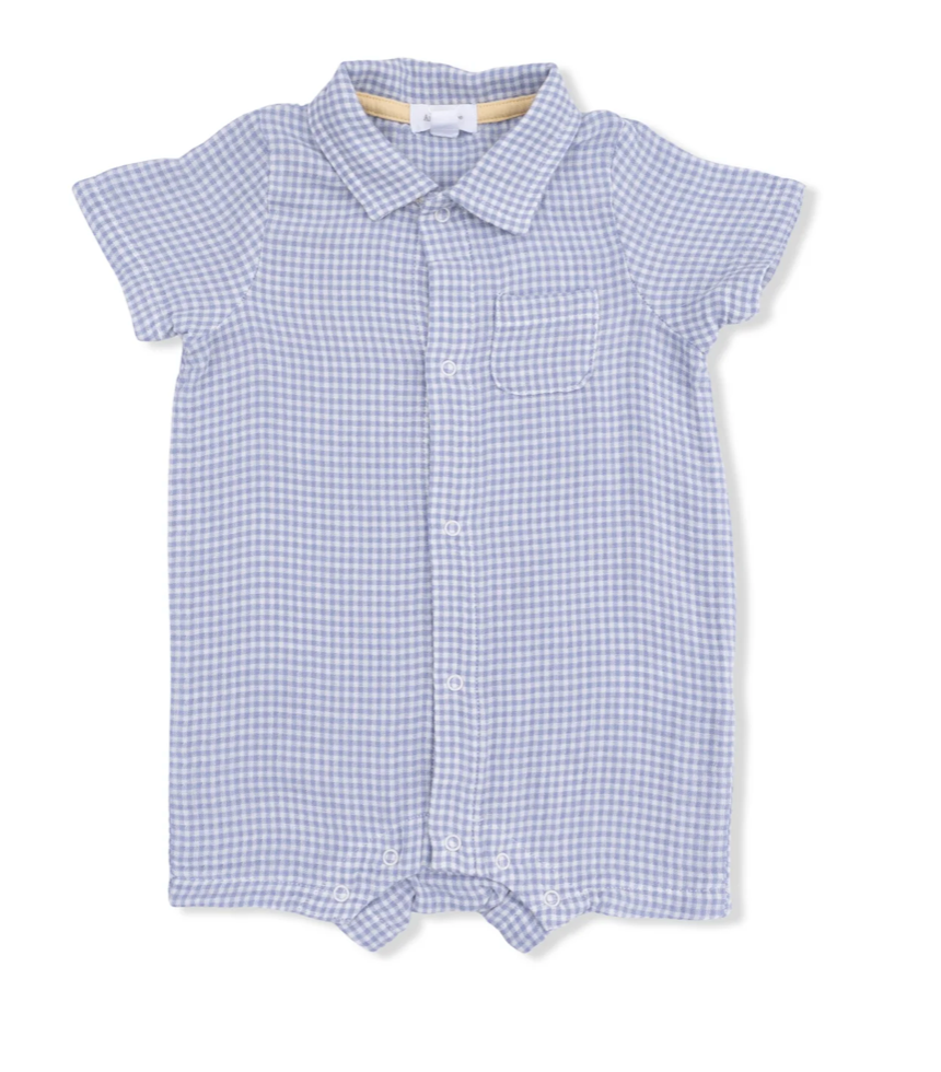 Angel Dear Micro Gingham Blue Blizzard Polo Shortie Little Sprout