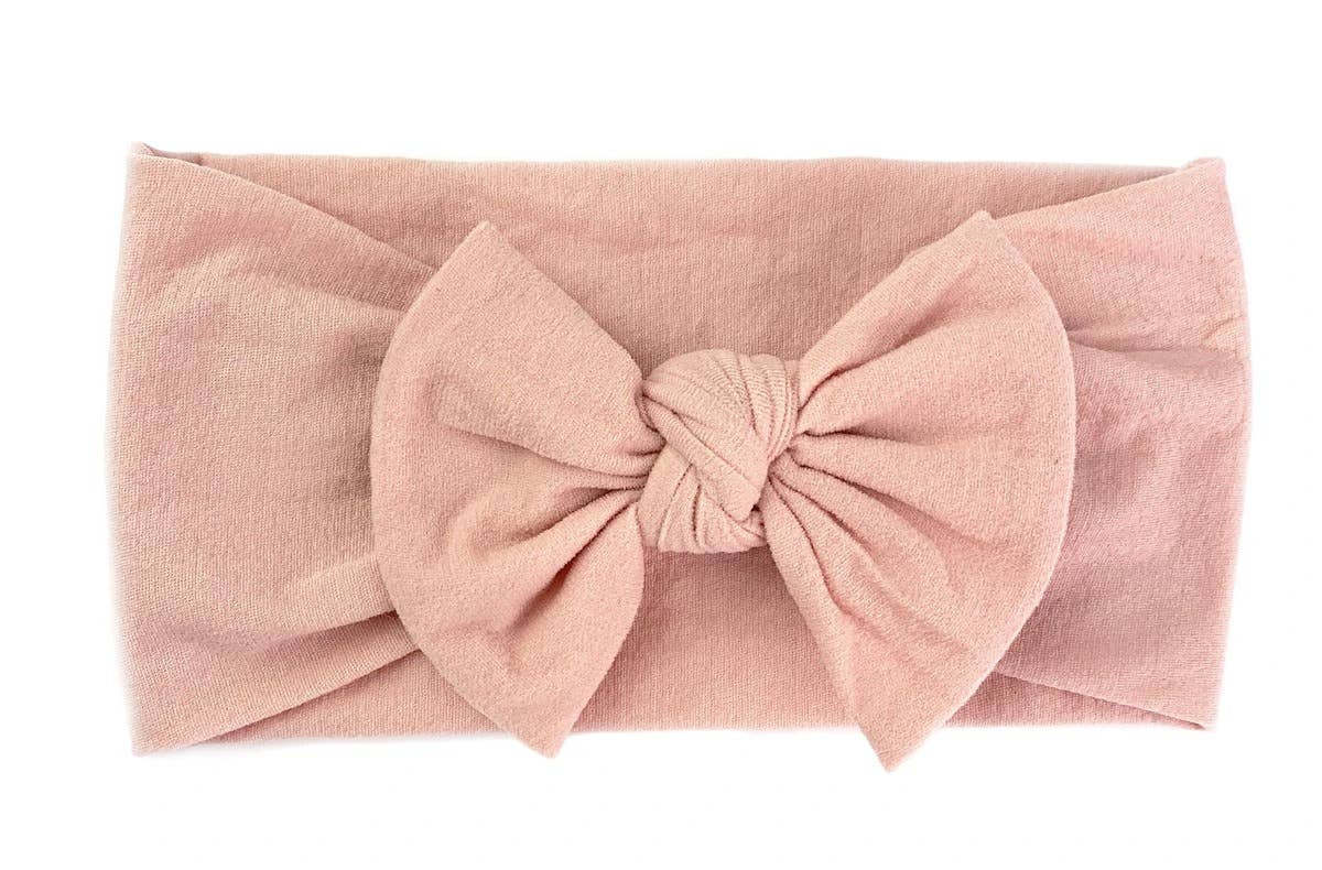 Nylon Bow Knotted Center Headwrap Infant Headband Baby Girl: Ivory-Little Sprout