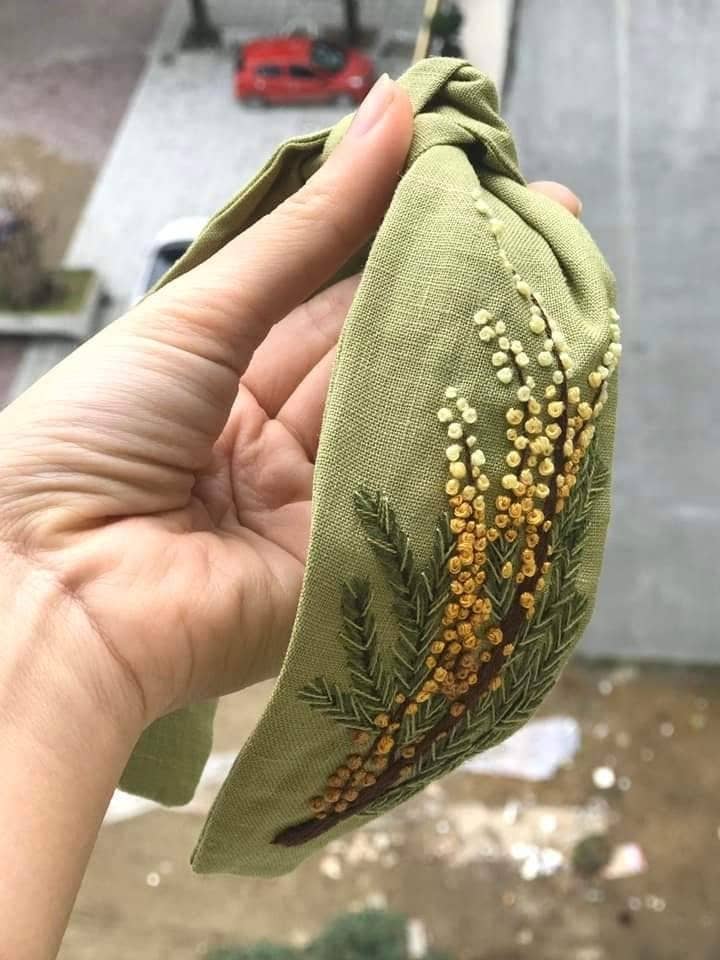 Floral Embroidered Linen Knot Turban, Collection Olivia: 2.Apricot Branch-Little Sprout